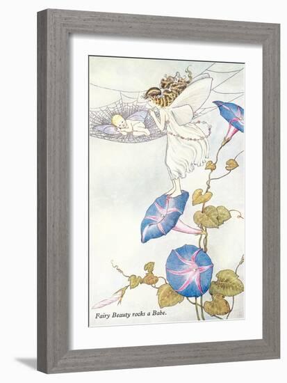 Fairy Mother and Baby on Morning Glory-null-Framed Art Print