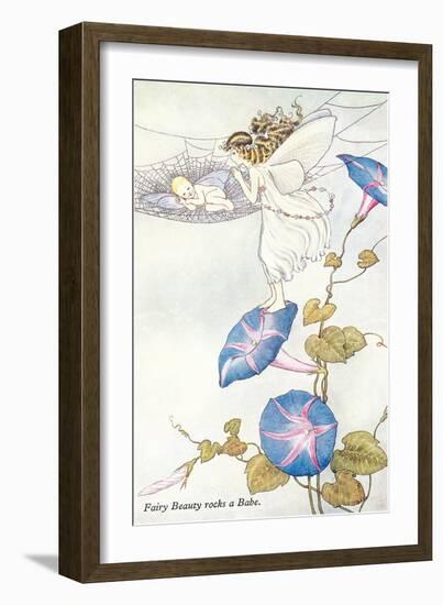 Fairy Mother and Baby on Morning Glory-null-Framed Art Print