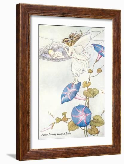 Fairy Mother and Baby on Morning Glory-null-Framed Art Print