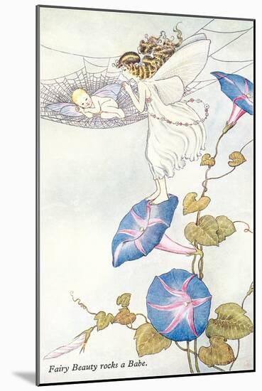 Fairy Mother and Baby on Morning Glory-null-Mounted Art Print