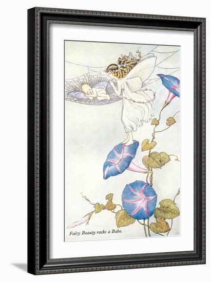 Fairy Mother and Baby on Morning Glory-null-Framed Art Print