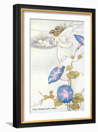 Fairy Mother and Baby on Morning Glory-null-Framed Art Print