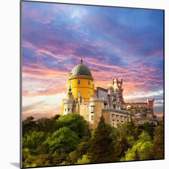 Fairy Palace against Sunset Sky /  Panorama of Pena National Palace in Sintra, Portugal / Europe-Taiga-Mounted Photographic Print