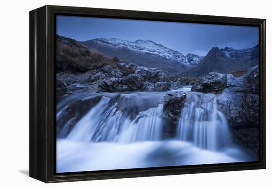 Fairy Pools Waterfalls at Glen Brittle, with the Snow Dusted Cuillin Mountains Beyond, Isle of Skye-Adam Burton-Framed Premier Image Canvas