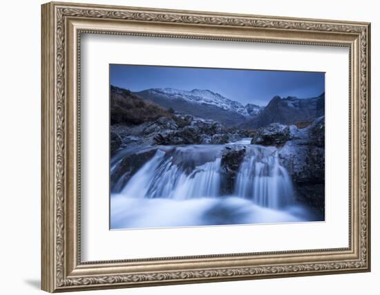 Fairy Pools Waterfalls at Glen Brittle, with the Snow Dusted Cuillin Mountains Beyond, Isle of Skye-Adam Burton-Framed Photographic Print