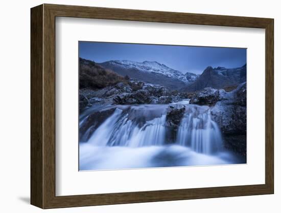 Fairy Pools Waterfalls at Glen Brittle, with the Snow Dusted Cuillin Mountains Beyond, Isle of Skye-Adam Burton-Framed Photographic Print