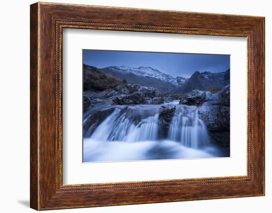 Fairy Pools Waterfalls at Glen Brittle, with the Snow Dusted Cuillin Mountains Beyond, Isle of Skye-Adam Burton-Framed Photographic Print