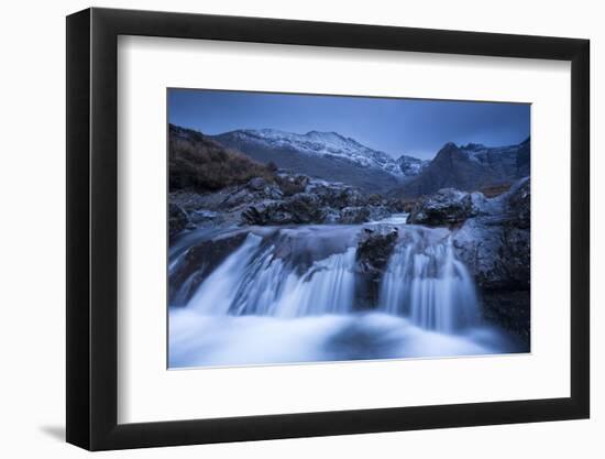 Fairy Pools Waterfalls at Glen Brittle, with the Snow Dusted Cuillin Mountains Beyond, Isle of Skye-Adam Burton-Framed Photographic Print