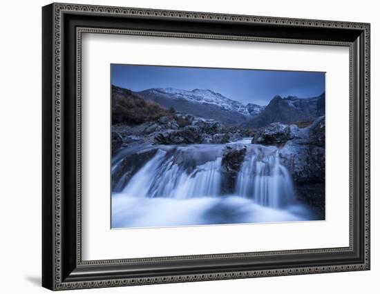 Fairy Pools Waterfalls at Glen Brittle, with the Snow Dusted Cuillin Mountains Beyond, Isle of Skye-Adam Burton-Framed Photographic Print