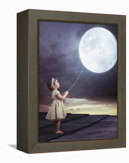 Fairy Portrait of a Little Cute Girl with a Moony Balloon-Konrad B?k-Framed Premier Image Canvas