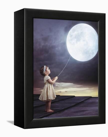 Fairy Portrait of a Little Cute Girl with a Moony Balloon-Konrad B?k-Framed Premier Image Canvas
