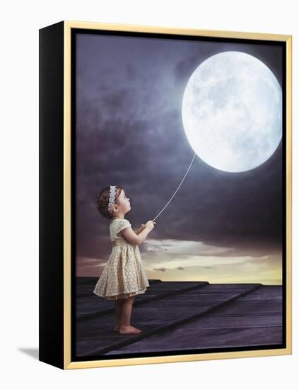 Fairy Portrait of a Little Cute Girl with a Moony Balloon-Konrad B?k-Framed Premier Image Canvas