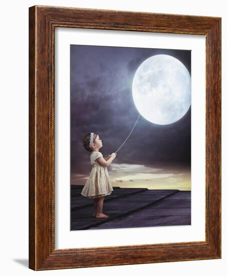 Fairy Portrait of a Little Cute Girl with a Moony Balloon-Konrad B?k-Framed Photographic Print