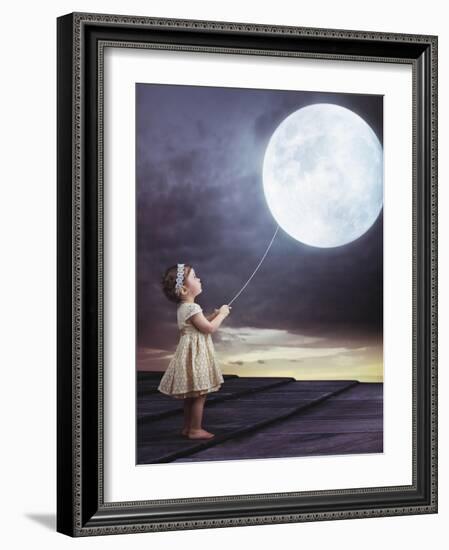 Fairy Portrait of a Little Cute Girl with a Moony Balloon-Konrad B?k-Framed Photographic Print