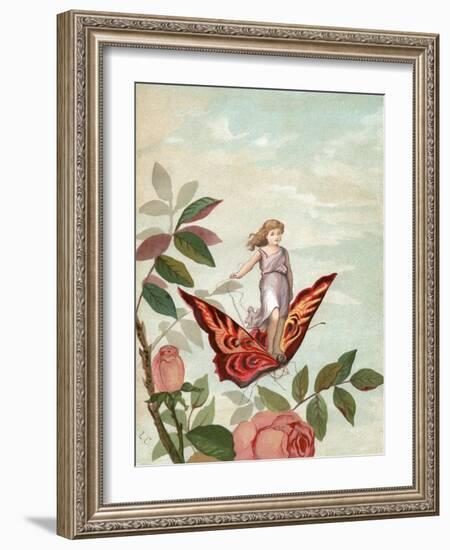 Fairy Riding a Butterfly Among Roses, 1882-null-Framed Giclee Print
