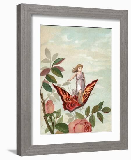 Fairy Riding a Butterfly Among Roses, 1882-null-Framed Giclee Print