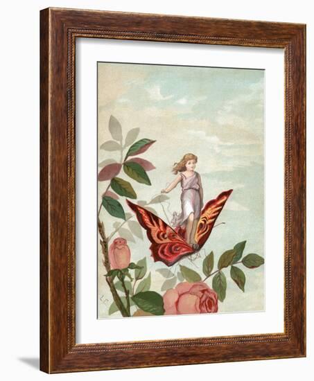 Fairy Riding a Butterfly Among Roses, 1882-null-Framed Giclee Print