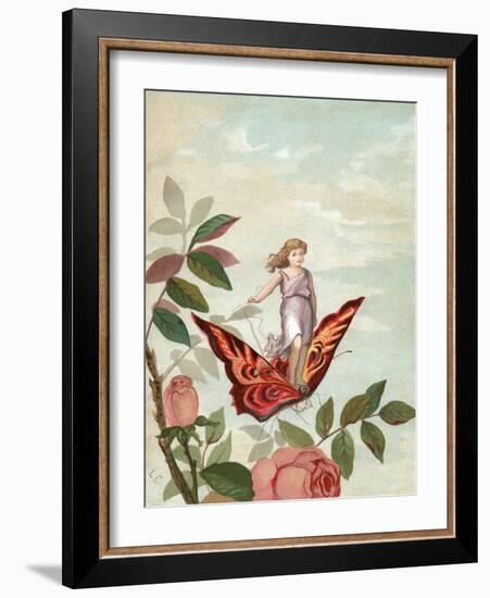 Fairy Riding a Butterfly Among Roses, 1882-null-Framed Giclee Print