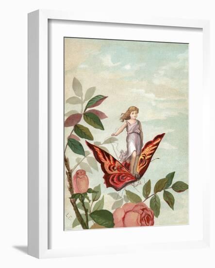 Fairy Riding a Butterfly Among Roses, 1882-null-Framed Giclee Print