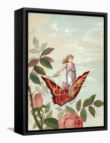 Fairy Riding a Butterfly Among Roses, 1882-null-Framed Premier Image Canvas