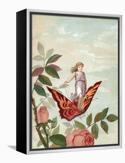 Fairy Riding a Butterfly Among Roses, 1882-null-Framed Premier Image Canvas
