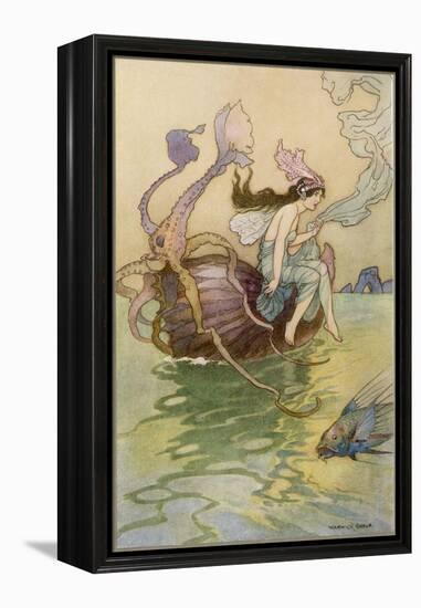 Fairy Riding a Nautilus-Warwick Goble-Framed Premier Image Canvas