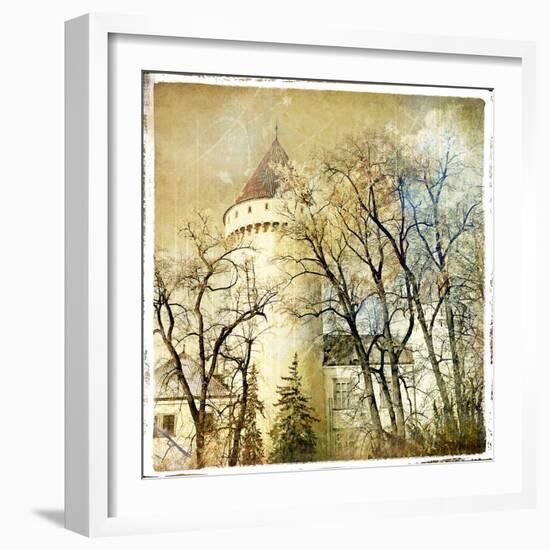 Fairy Winter Castle - Retro Styled Picture-Maugli-l-Framed Art Print