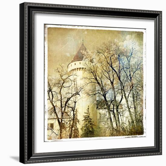 Fairy Winter Castle - Retro Styled Picture-Maugli-l-Framed Art Print