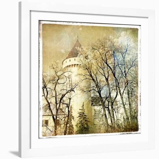 Fairy Winter Castle - Retro Styled Picture-Maugli-l-Framed Art Print