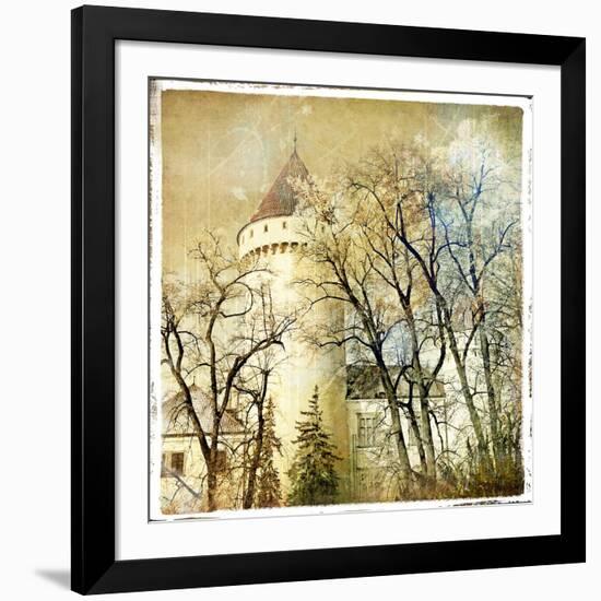 Fairy Winter Castle - Retro Styled Picture-Maugli-l-Framed Art Print