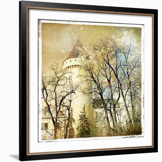 Fairy Winter Castle - Retro Styled Picture-Maugli-l-Framed Art Print