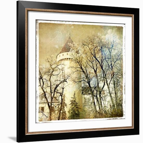 Fairy Winter Castle - Retro Styled Picture-Maugli-l-Framed Art Print