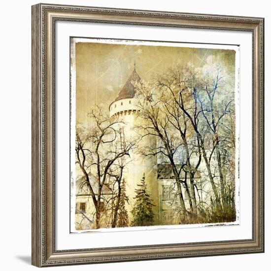 Fairy Winter Castle - Retro Styled Picture-Maugli-l-Framed Art Print