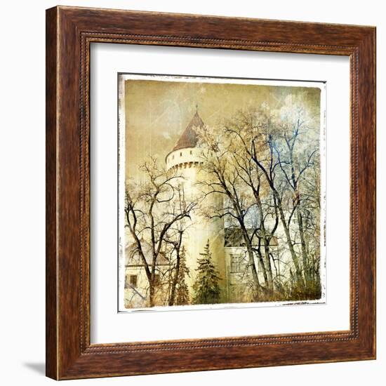 Fairy Winter Castle - Retro Styled Picture-Maugli-l-Framed Art Print