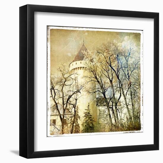 Fairy Winter Castle - Retro Styled Picture-Maugli-l-Framed Art Print