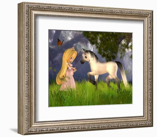 Fairytale Princess & Unicorn-null-Framed Art Print