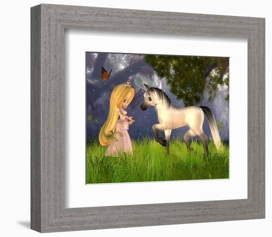 Fairytale Princess & Unicorn-null-Framed Art Print