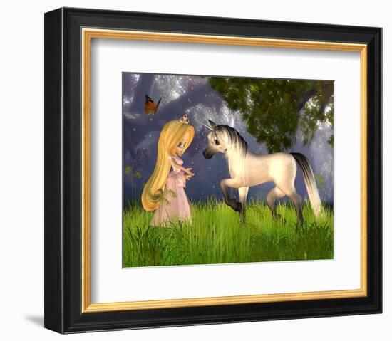 Fairytale Princess & Unicorn-null-Framed Art Print