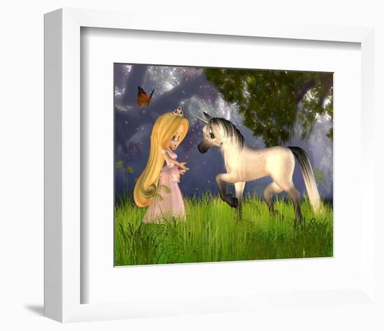 Fairytale Princess & Unicorn-null-Framed Art Print