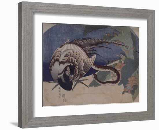 Faisan et serpent-Katsushika Hokusai-Framed Giclee Print