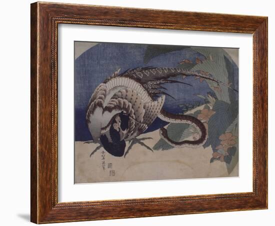 Faisan et serpent-Katsushika Hokusai-Framed Giclee Print