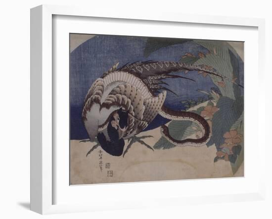 Faisan et serpent-Katsushika Hokusai-Framed Giclee Print