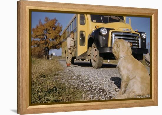 Faithful Dog Watching Boy Enter School Bus-William P. Gottlieb-Framed Premier Image Canvas