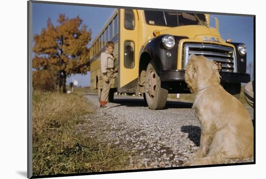 Faithful Dog Watching Boy Enter School Bus-William P. Gottlieb-Mounted Photographic Print