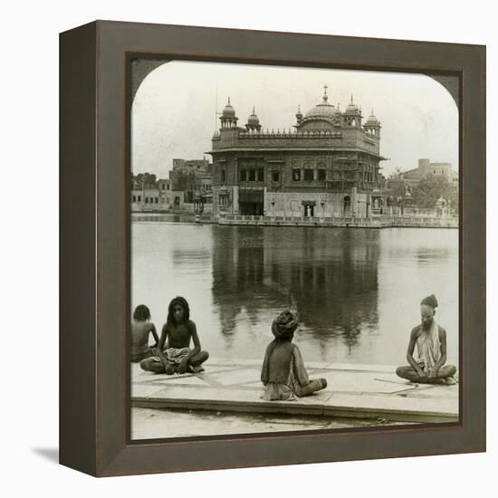 Fakirs at Amritsar, Looking South across the Sacred Tank to the Golden Temple, India, C1900s-Underwood & Underwood-Framed Premier Image Canvas