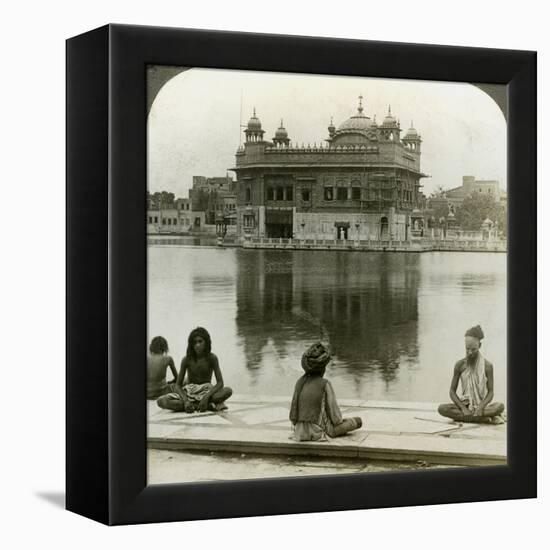 Fakirs at Amritsar, Looking South across the Sacred Tank to the Golden Temple, India, C1900s-Underwood & Underwood-Framed Premier Image Canvas