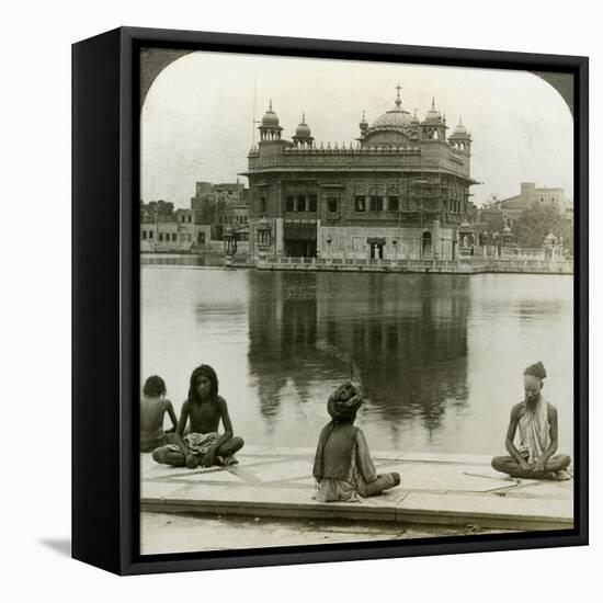 Fakirs at Amritsar, Looking South across the Sacred Tank to the Golden Temple, India, C1900s-Underwood & Underwood-Framed Premier Image Canvas