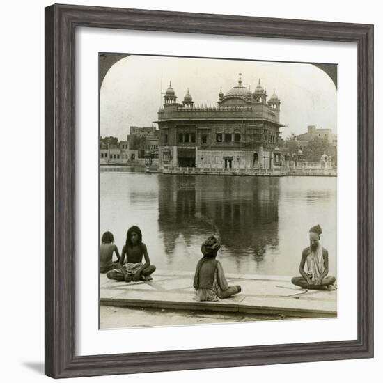 Fakirs at Amritsar, Looking South across the Sacred Tank to the Golden Temple, India, C1900s-Underwood & Underwood-Framed Photographic Print