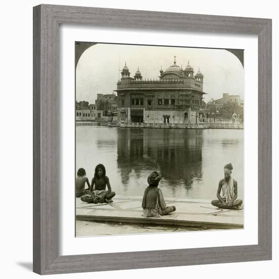 Fakirs at Amritsar, Looking South across the Sacred Tank to the Golden Temple, India, C1900s-Underwood & Underwood-Framed Photographic Print