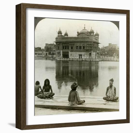 Fakirs at Amritsar, Looking South across the Sacred Tank to the Golden Temple, India, C1900s-Underwood & Underwood-Framed Photographic Print